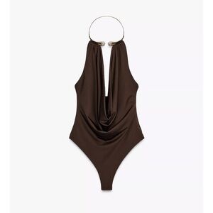🆕 Zara Brown Jewel Collar Bodysuit